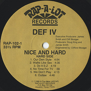 Def IV / Nice and Hard(LP) / Rap-A-Lot 1988 USオリジナル盤