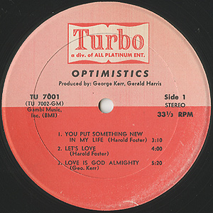 Optimistics / S.T.(LP) / Turbo USオリジナル盤 VG+/EX