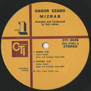 Gabor Szabo / Mizrab(LP) / CTI 1973 USオリジナル盤 EX-/EX
