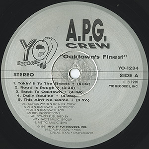A.P.G. Crew / Oaktown's Finest(LP) / Yo 1991 USオリジナル盤
