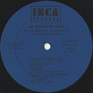 MR RUCKUZ レコード Willie Rosario / Mr. Rhythm(LP) / Inca 1971 USオリジナル盤 VG/VG+