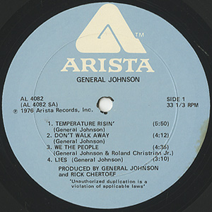 ★ＵＳオリジナル盤★グレゴリー・ジェームス・エディションＬＰ General Johnson / S.T.(LP) / Arista 1976 USオリジナル盤 EX