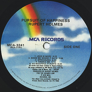 Rupert Holmes - Pursuit of Happiness LP Vinyl Record MCA-3241