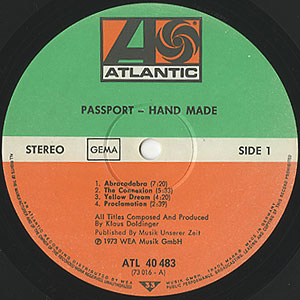 Passport / Hand Made(LP) / Atlantic 1973 ドイツオリジナル盤 VG+/EX