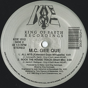M.C. Gee Que / All Nite(12inch) / King Of Earth 1990 USオリジナル