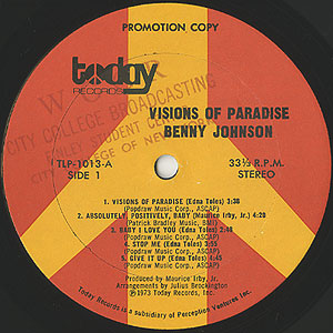 LP PROMO Today Records ‎– TLP-1013  Benny Johnson ‎– Visions Of Paradise 
